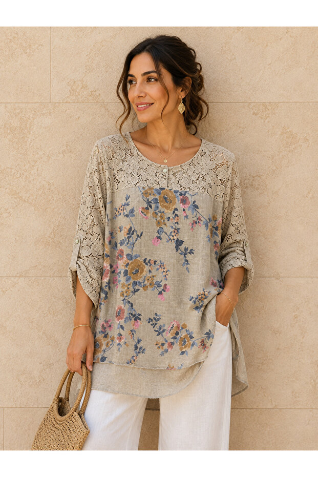 Women's Original Italian Short Front Long Back Lace Blouse 44-48