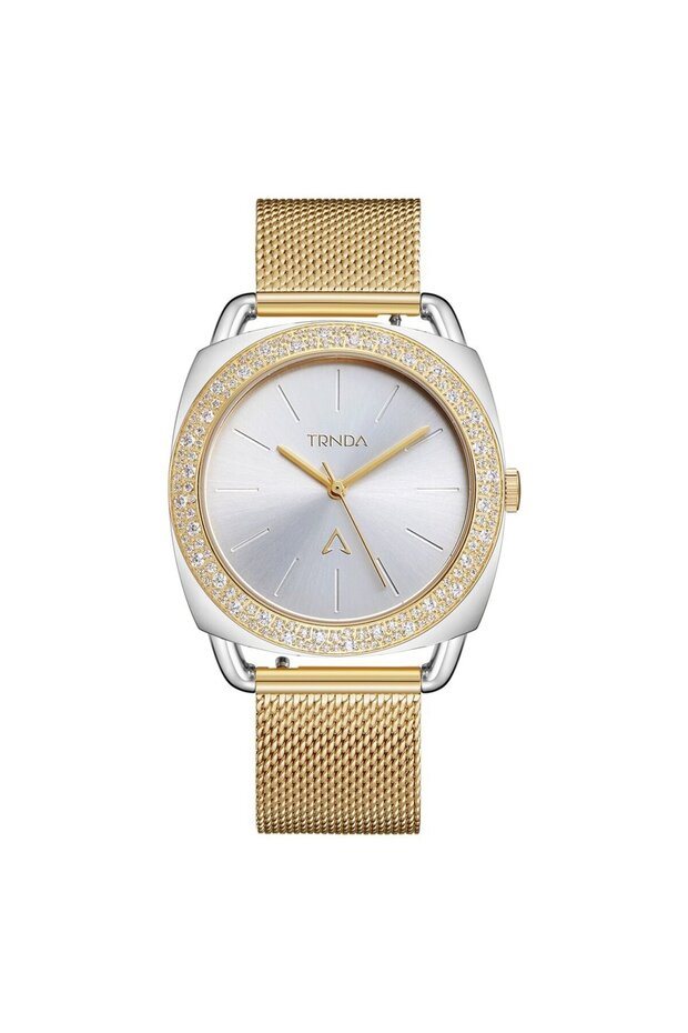Women's Stainless Steel Gold Mesh Watch, Silver Dial | Trnda-35.8
