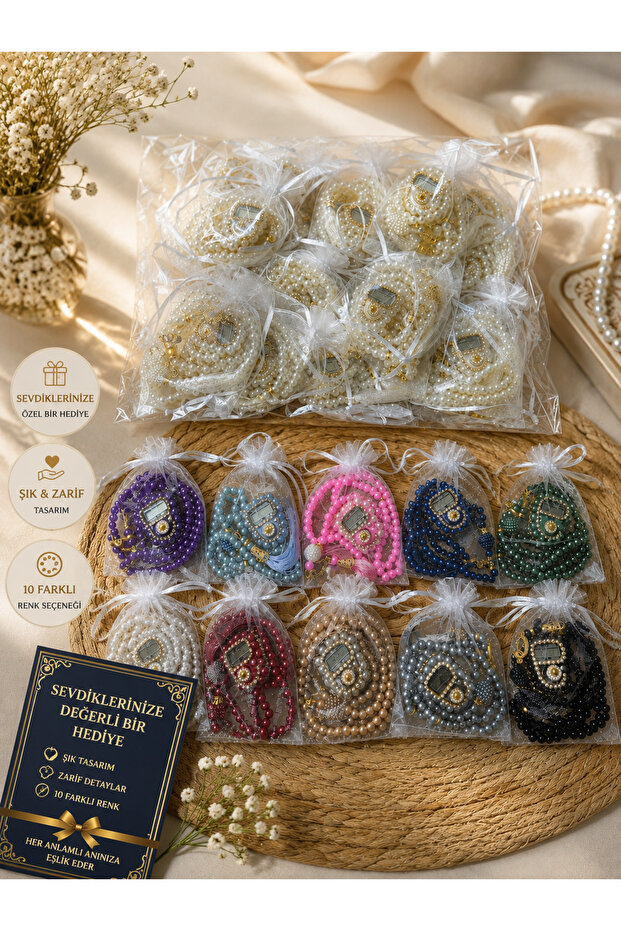 5 Pieces of Tulle Plastic Pearl Prayer Beads, 99-Piece Prayer Beads, Hajj Umrah Mevlüt Gift, Dowry Distribution