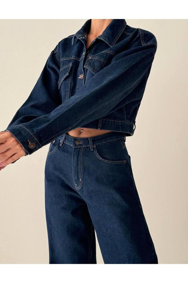 Women's Rinse Crop Denim Jacket Pocket Flap Buttoned Long Sleeve Shirt Collar