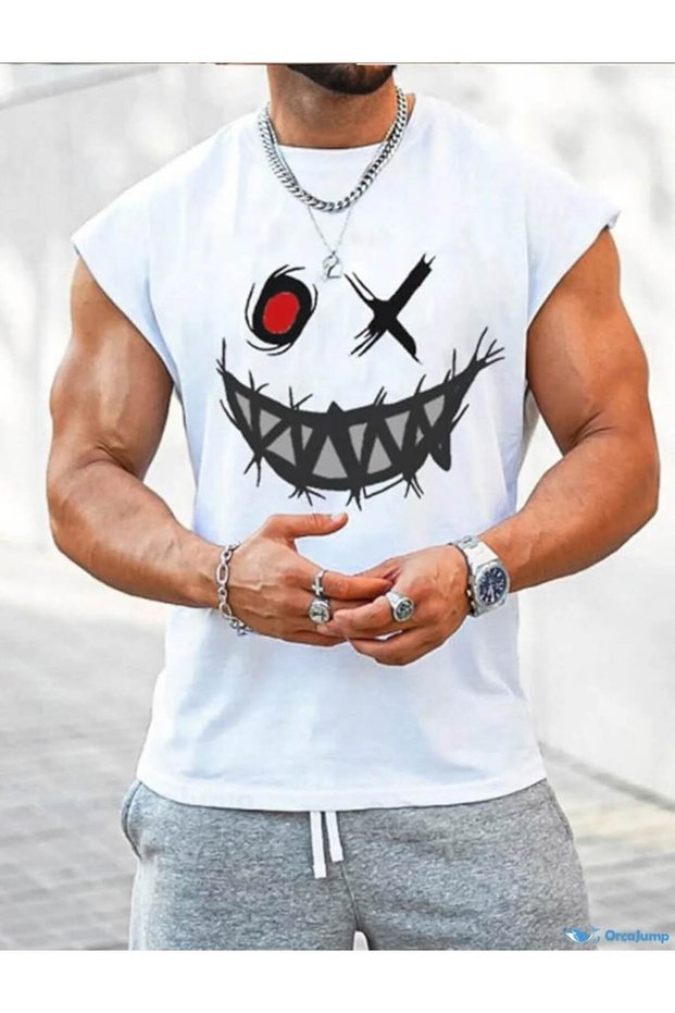 Men's Oversize Printed Athlete T-Shirt with Crew Neck, Relaxed Fit, Casual Sports Athlete T-Shirt