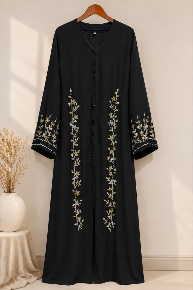 Luxury Abaya Handmade Embroidered with sequin Silver and Golden color with scarf