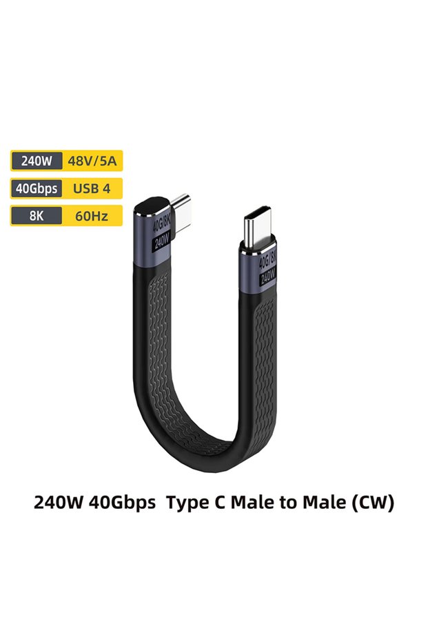 0.13m F USB4 Elbow Short Cable PD 240W 40Gbps Thunderbolt 4 8K@60Hz Angle Type C Cable for SSD Lapto