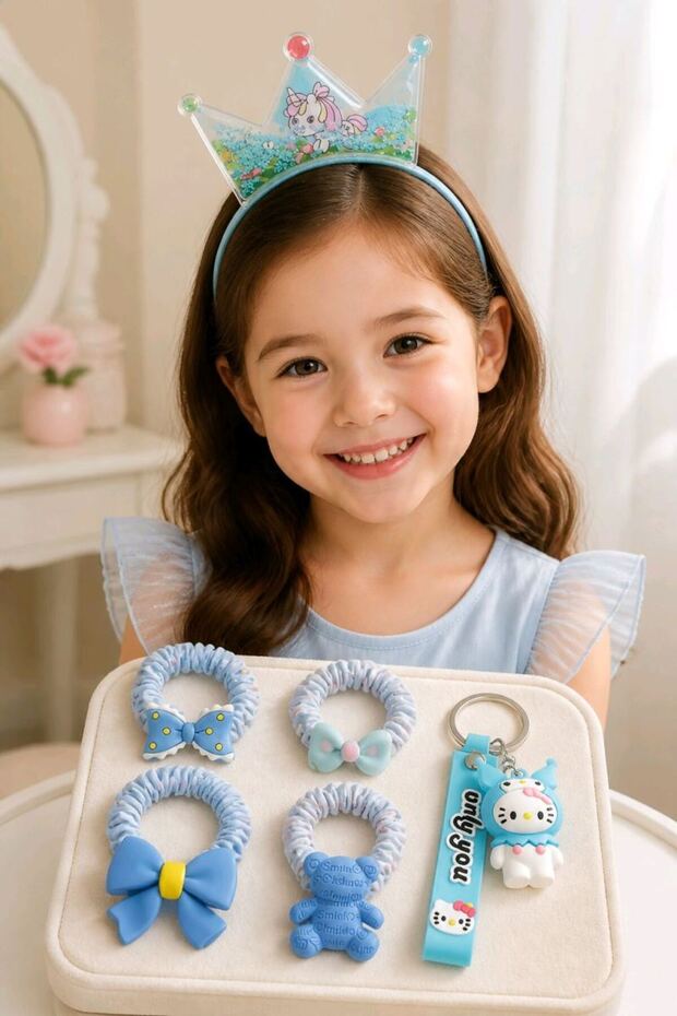 Six-Piece Children's Buckle Crown and Keychain Set