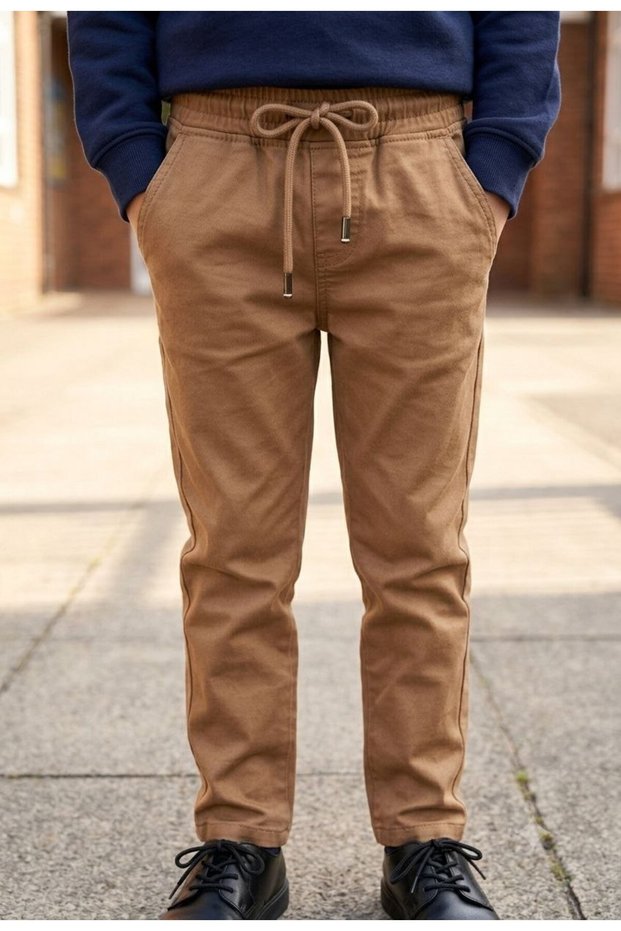 Boys/Girls Gabardine Fabric School Trousers with Elastic Waist