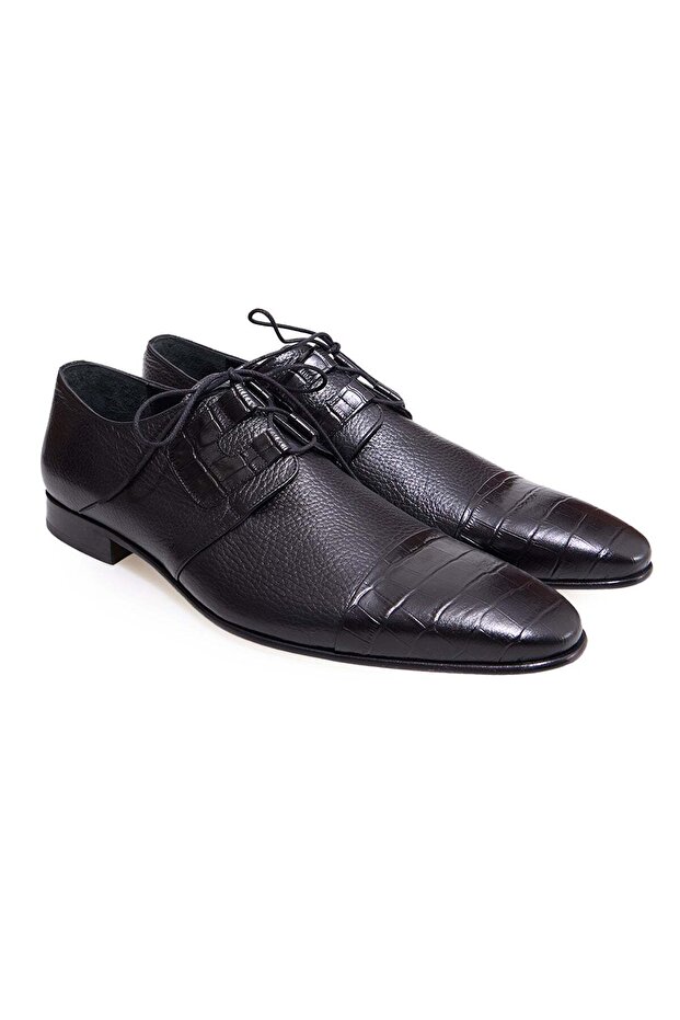 Black Color Lace-Up Genuine Leather Men's Shoes