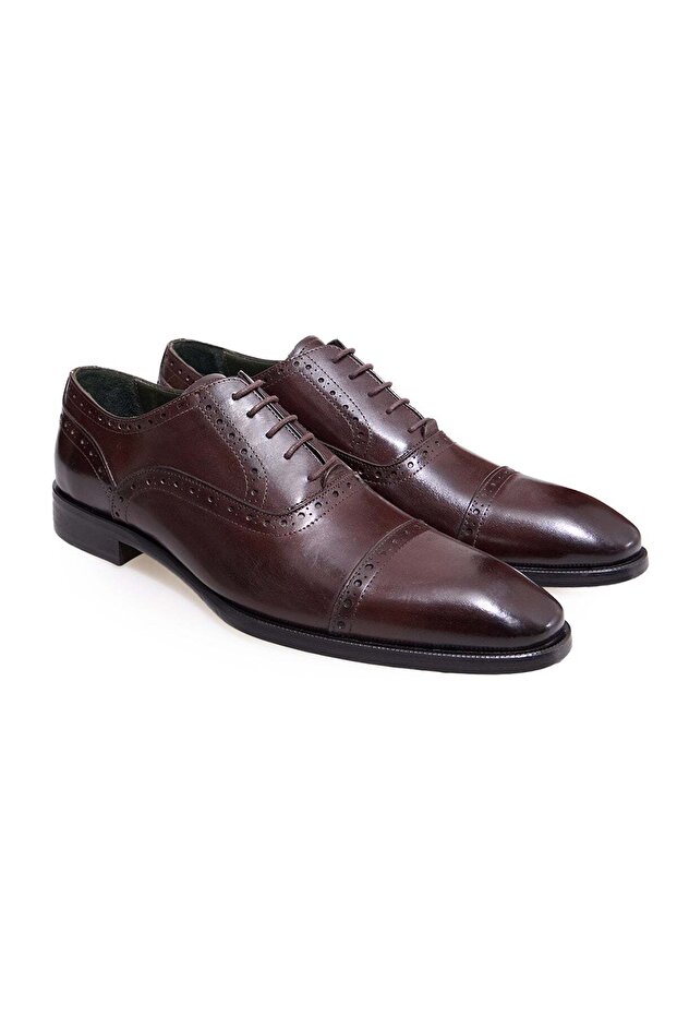 Brown Lace-Up Genuine Leather Men's Shoes