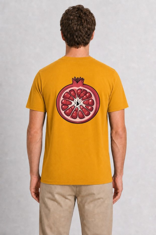 Unisex Pomegranate Botanical Art Printed T-Shirt Design - Yellow