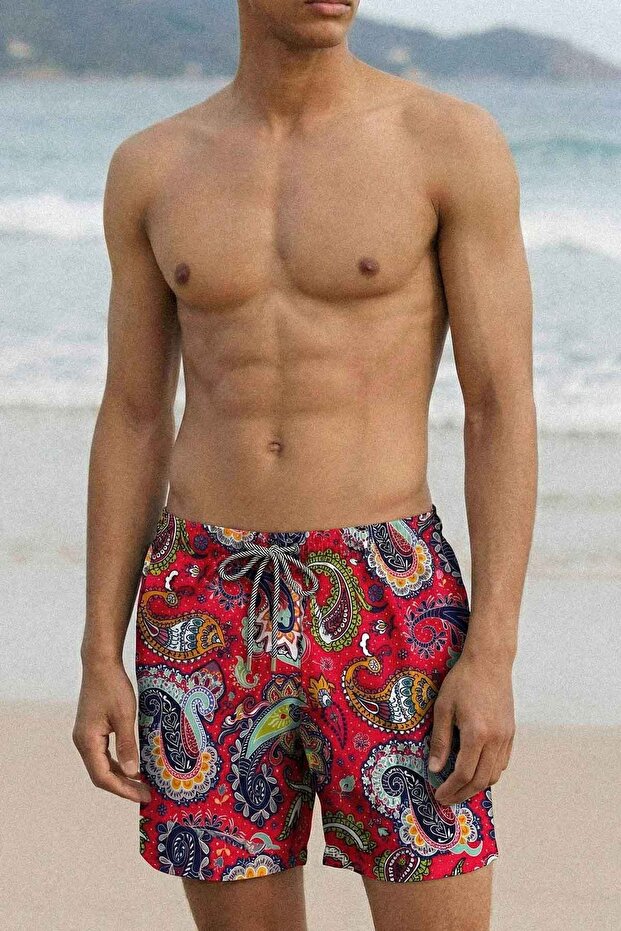 Egyptian Men's Shawl Pattern Swim Shorts Pomegranate Flower