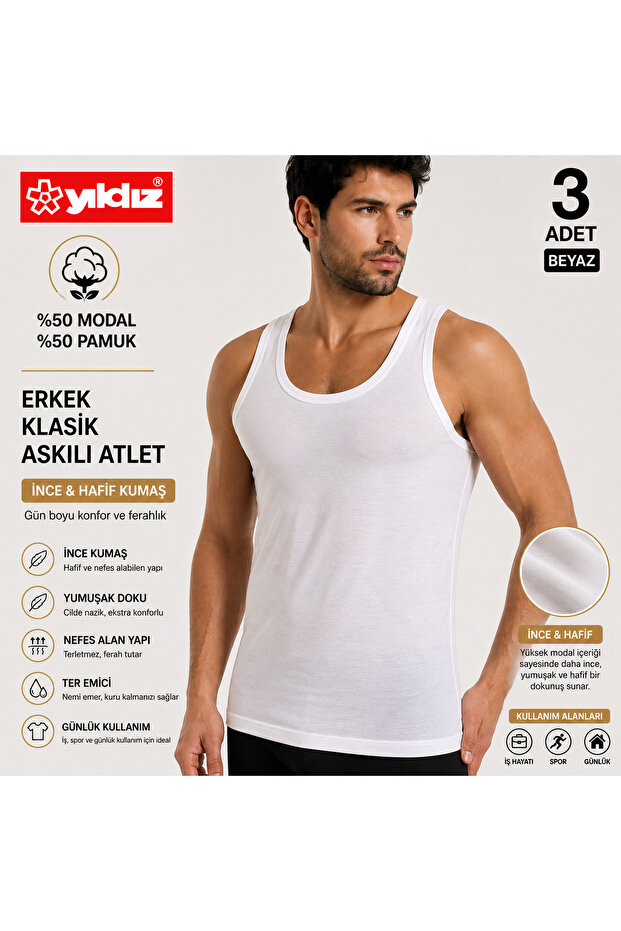Yildiz Çamaşir 3-Pack Modal-Cotton Super Thin Men's Undershirt