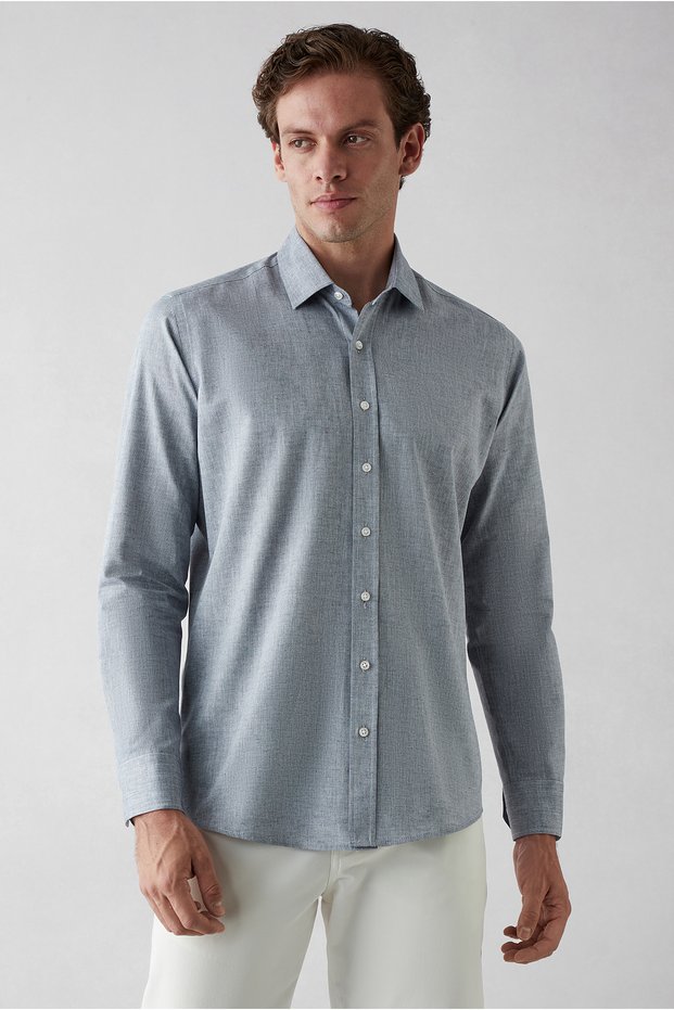 Long Sleeve Slim Fit Patterned 100% Cotton Shirt