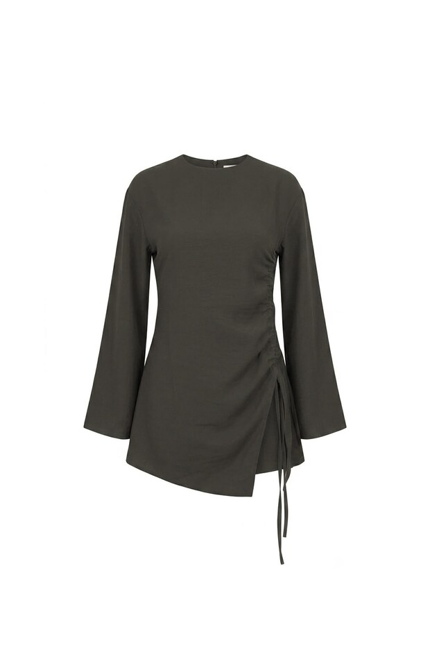Drawstring Slit Tunic Brown