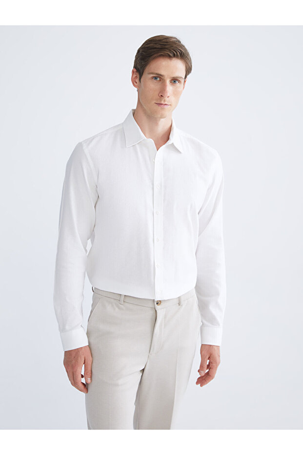 White Slim Fit long sleeve men's shirt from plus-store