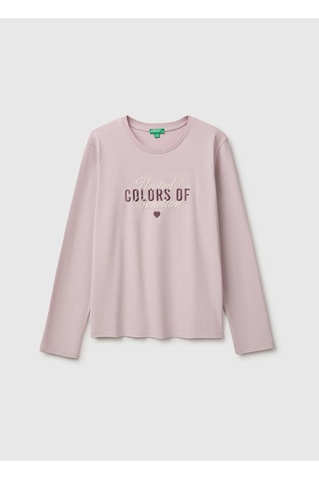 Girl's Dusty Rose Embroidered Front Long Sleeve T-Shirt
