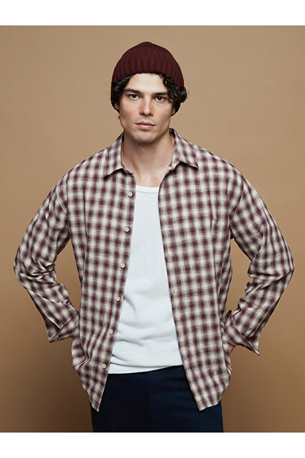 Regular Fit Long Sleeve Plaid Men's Shirt