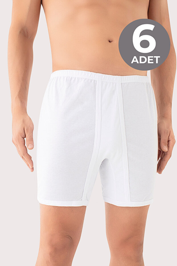 Men's Long Boxer Briefs 6 Pack White 100% Cotton Combed Cotton