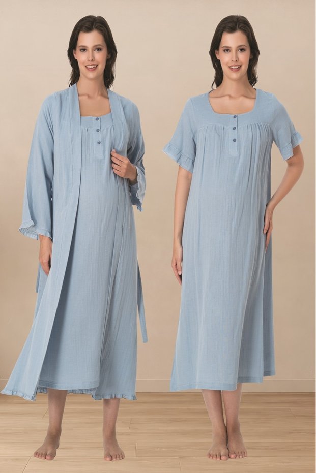 Effortt Muslin Fabric Maternity Nightgown and Dressing Gown 3085