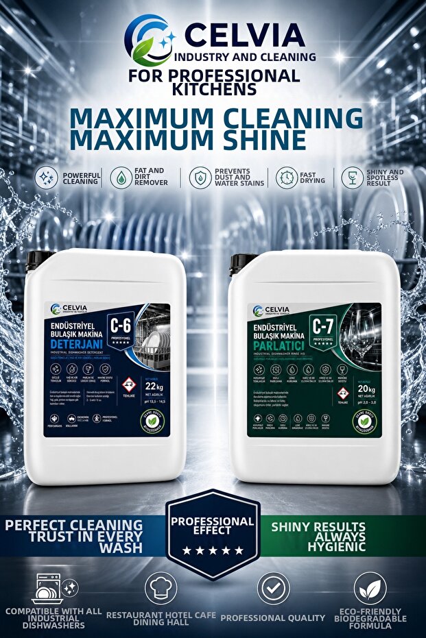 Industrial Dishwasher Set 20 kg (C-6 Detergent + C-7 Rinse Aid) Professional Cleaning
