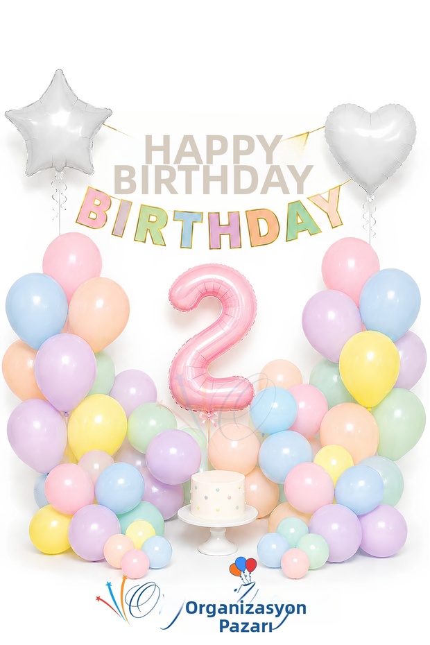 2 Year Birthday Set Macaron Colors, 126 Pieces All in One Package
