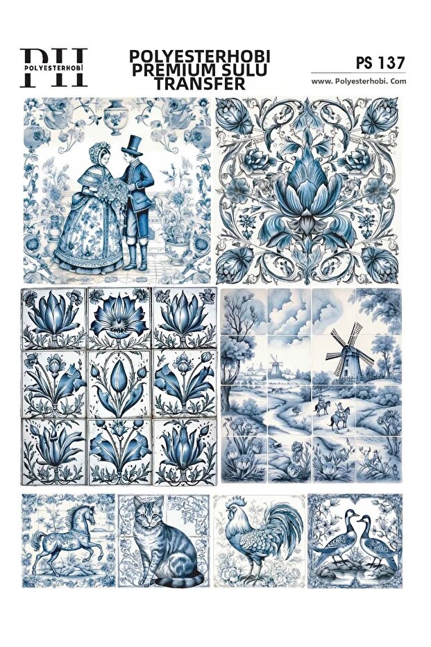 Premium Sulu Transfer 25X35 cm Blue Blanc Patterned Ps 137