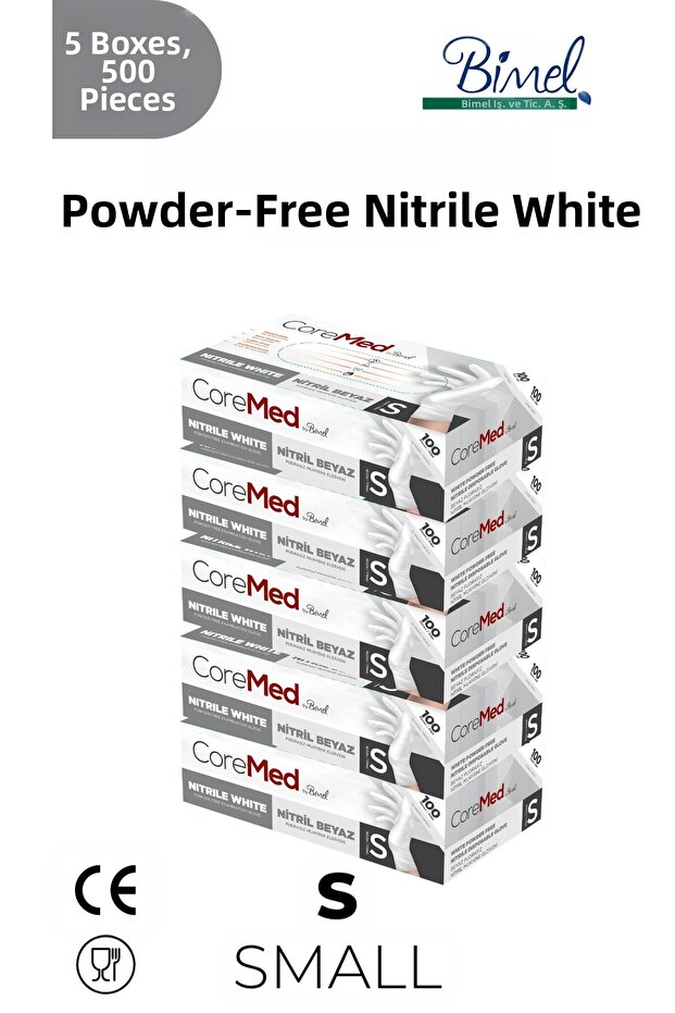 Nitrile White Examination Gloves S - 5 Packs of 100 Pieces