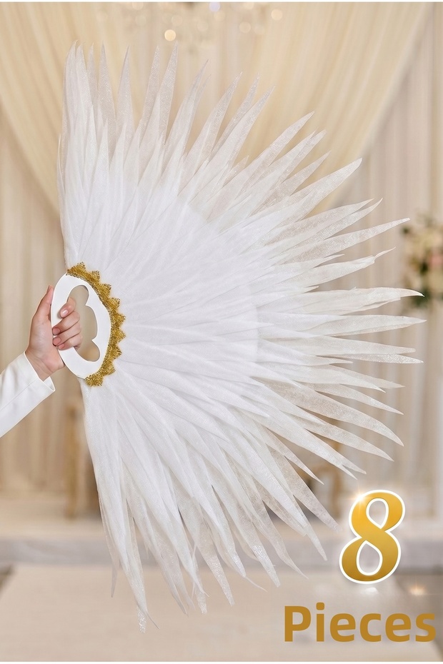 White Fringed Dance Fan, 8 Pieces Large Size 120X80Cm, Henna Night, Bride, Organization, Show