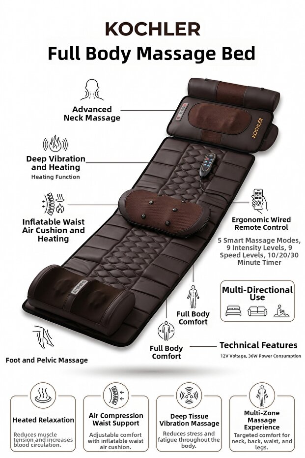 Full Body Massage Bed – Professional Massage Experience for Neck, Back, Waist, Legs, and Feet