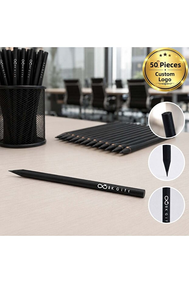 Customized for Your Logo: 50 Pieces 564 Natural Black Round Wooden Body Pencil Set