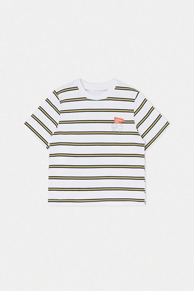 Taş-Ekru Çizgili Örme T-Shirt TKDSS26TS00025 - 11