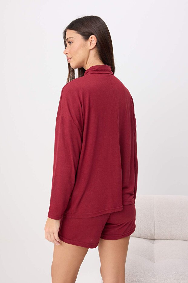 Bordo 3'lü Bra'lı Örme Pijama Takımı THMSS26PT00085 - 4