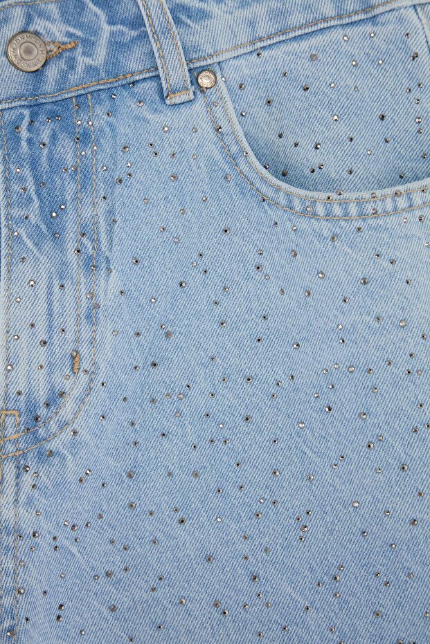 Mavi Taş Detaylı Yüksek Bel Denim Bermuda TWOSS26SR00242 - 6