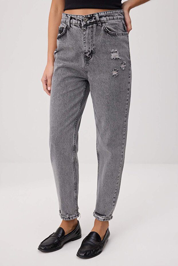 Gri Yüksek Bel %100 Pamuk Non-Stretch Mom Jeans TWOSS26JE00360 - 3