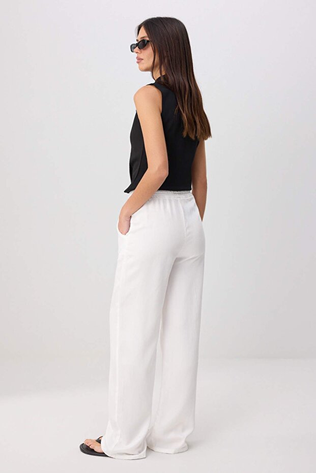 Ekru %100 Tencel Yüksek Bel Wide Leg Jeans TWOSS26JE00333 - 4