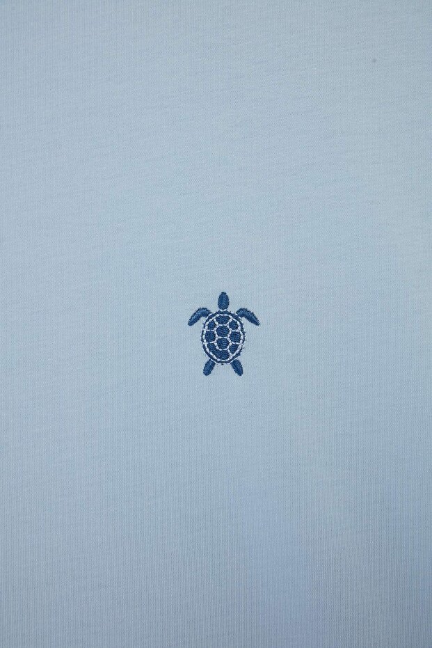 Açık Mavi Nakışlı Regular %100 Pamuk Büyük Beden Örme T-Shirt TBBSS26BF00091 - 6