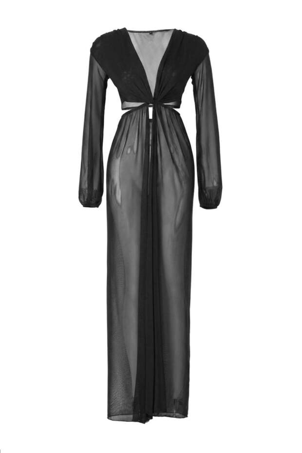 Siyah Dokuma Cut Out Detaylı Transparan Plaj Elbisesi TBESS26LE00010 - 4