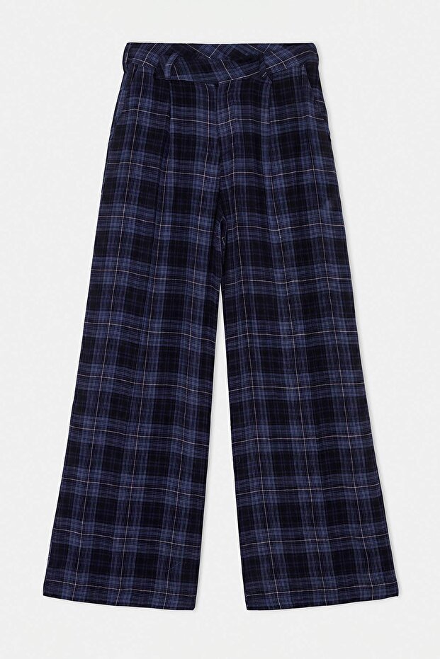 Lacivert Ekoseli Geniş Paça Pantolon TWOAW27PL00013 - 1
