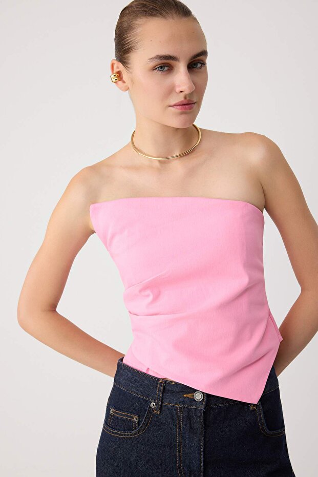 Pembe Straplez Gabardin Dokuma Bluz TWOSS26BZ00975