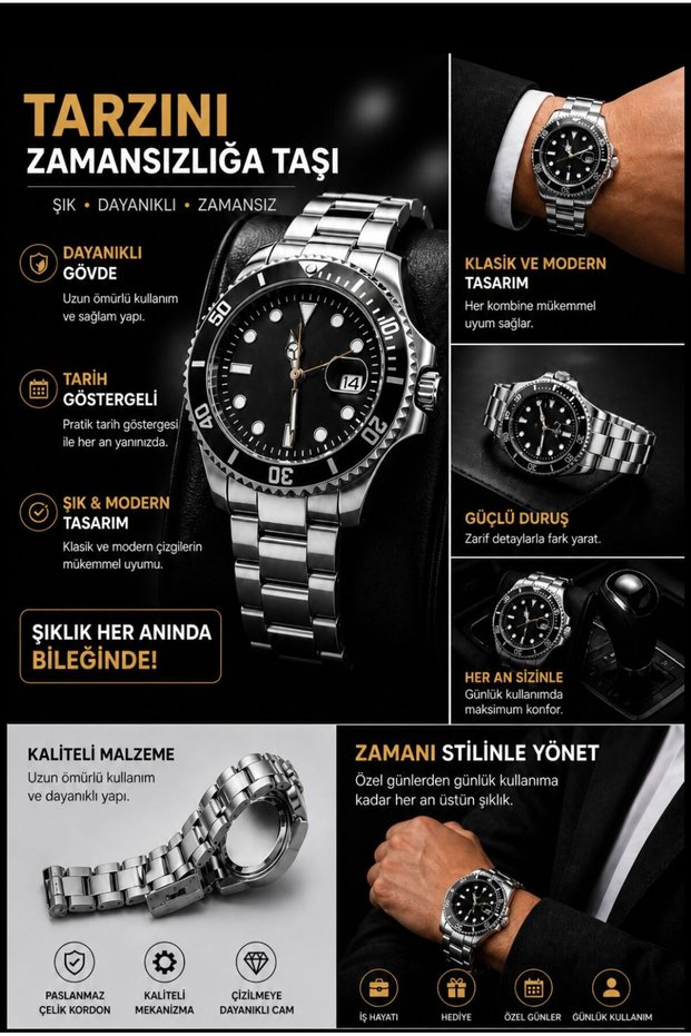 Sports Men's Wristwatch with Calendar - Silver Band & Black Dial