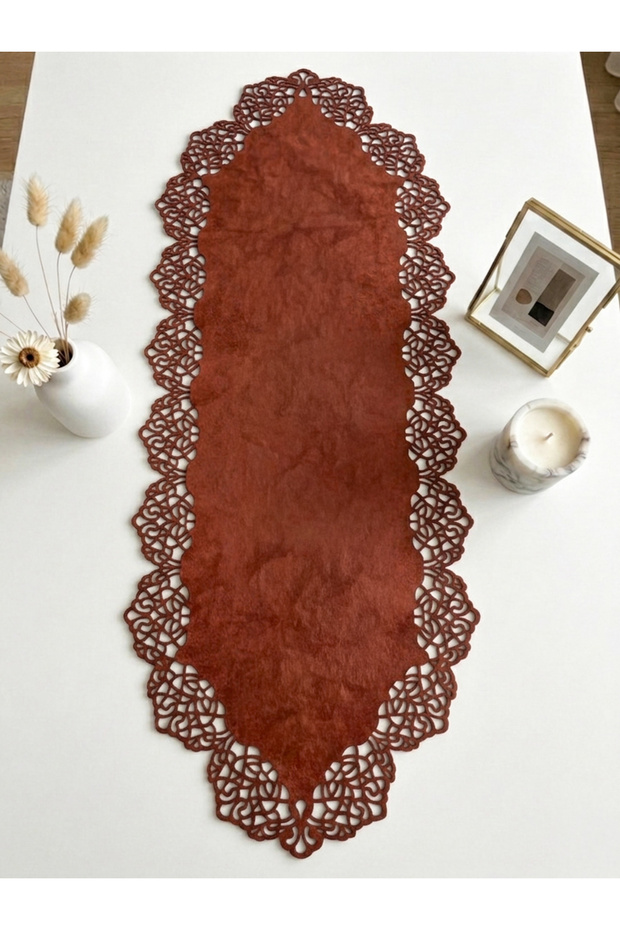 Red Brown Nubuck Suede Fabric Runner Coffee Table Size 40X100Cm