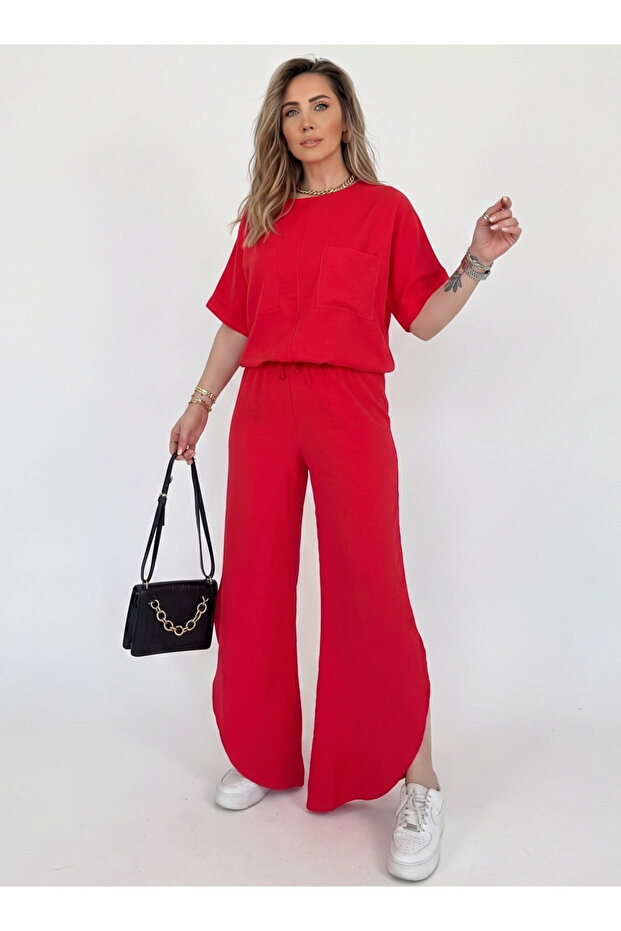 Premium Slit Detailed Gathered Waist Pant Blouse Set