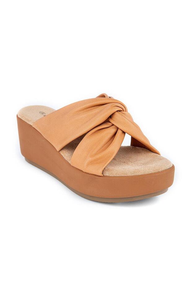 Orthopedix Budka Genuine Leather Wedge Heeled Women's Slippers 33264