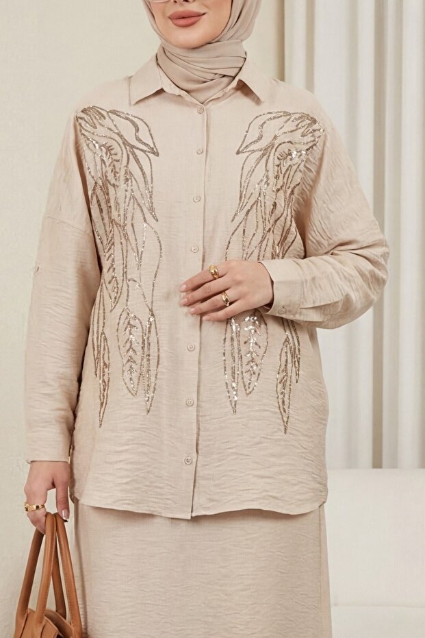 Leaf Pattern Sequin Shirt - 2