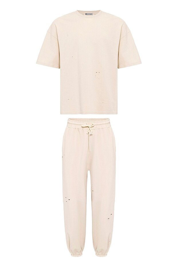 Hole detailed oversize tracksuit set