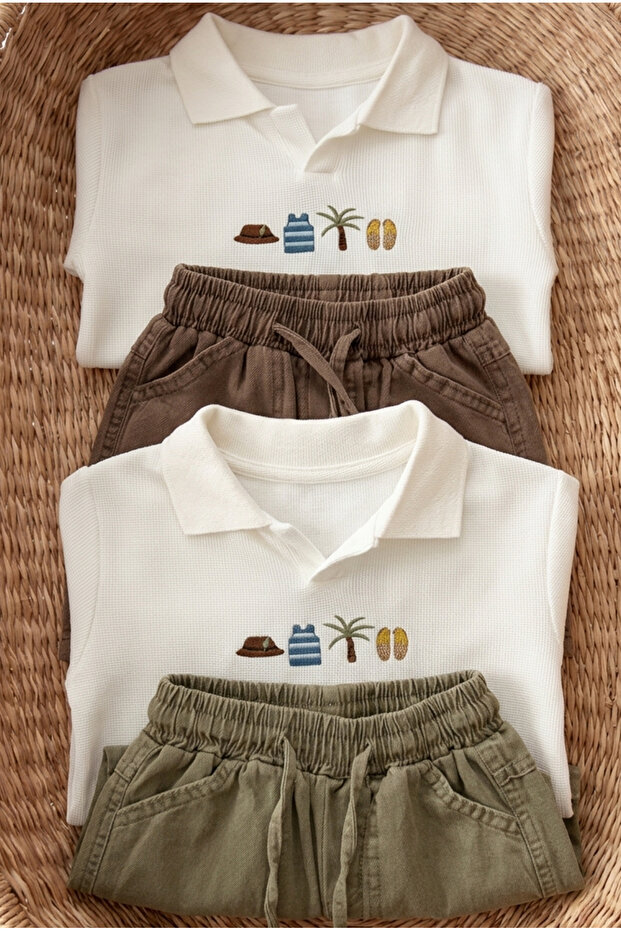 Gabardine Shorts Hawaiian Set 3-7 Years Khaki 3-4 Years