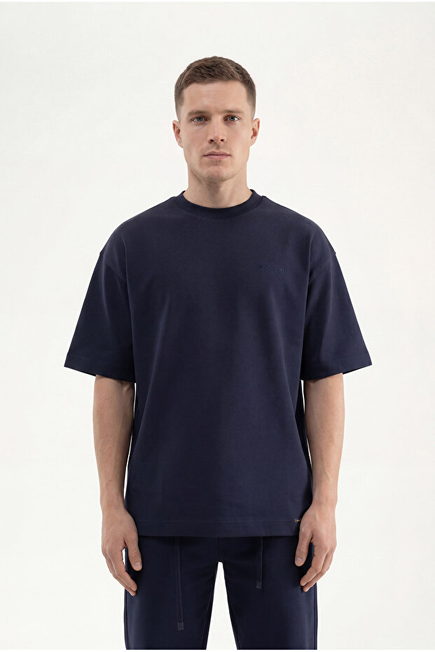 Ανδρικό μπλουζάκι Basic Double Face Oversize Midnight Blue - 1