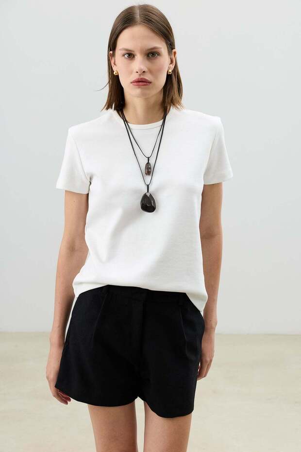 Ekru Basic Kadın T-Shirt - 1