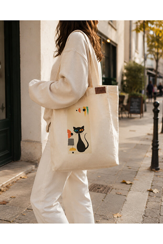 Bag, Canvas Tote Bag Printed Gusseted | Vase Cat Bag