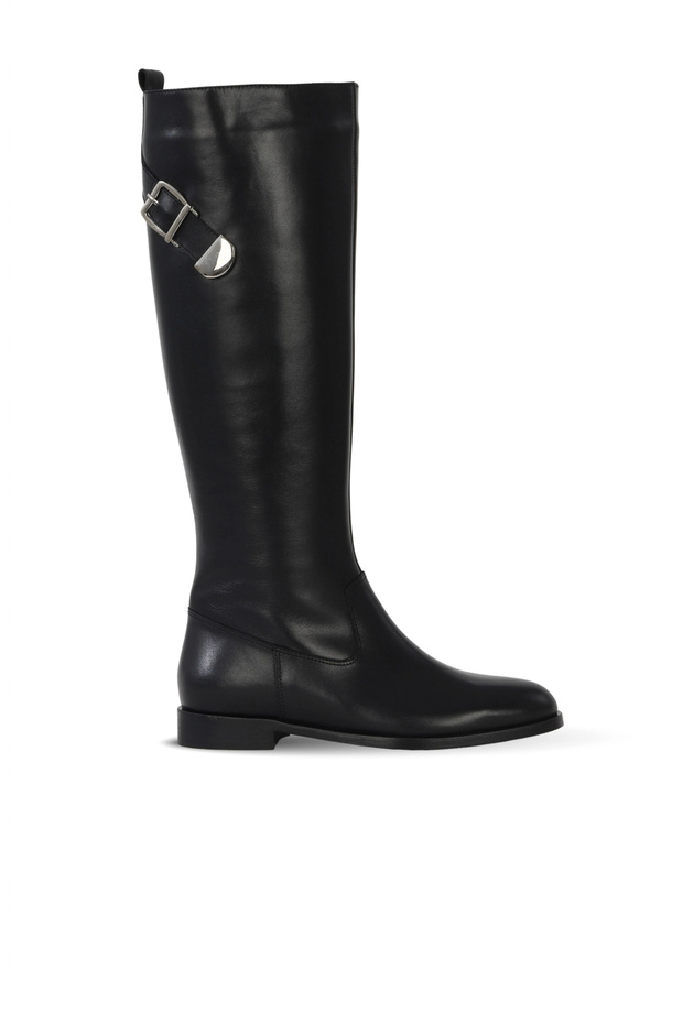 Black Leather Women's Flat Boots 33Wc12020