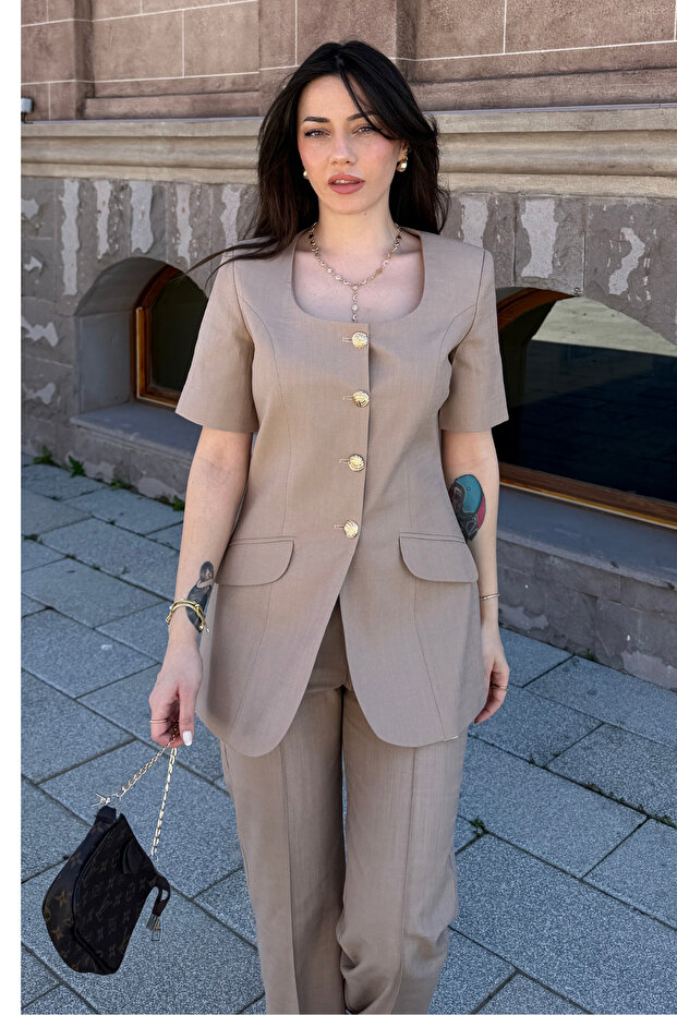 Half Sleeve Linen Double Set