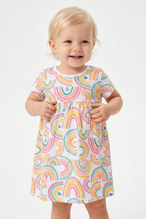 Baby Girl Rainbow Printed Short Sleeved Dress